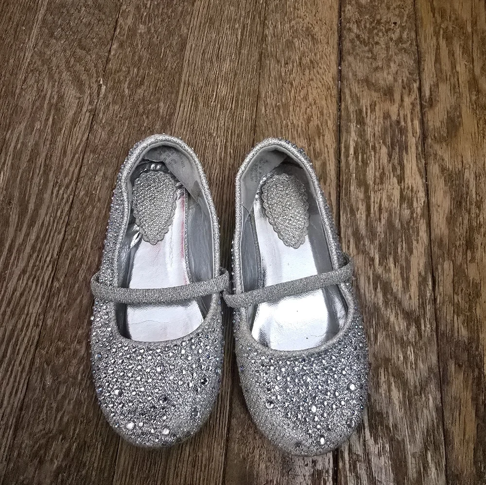 Girls Silver Glitter Mary Jane Flats Size 9